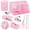Pink, variant on Green Desk Organizers And Accessories  Teal Office Supplies Set Mesh Organizer Stapler Tape Dispenser 1000 Staples Staple Remover Pen Holder Clips Ruler