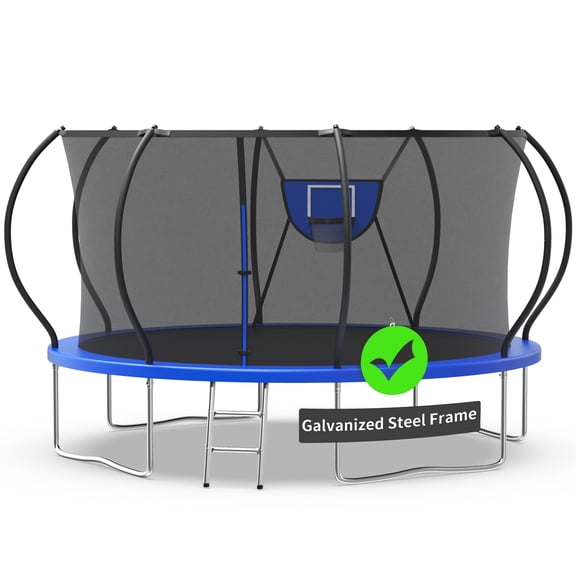 Kacho Trampoline for Kids and Adults, 12FT 1200LBS Trampoline with Enclosure Net, Basketball Hoop, Ladder, 2 Ball, Heavy Duty Trampoline No Gap Design, Backyard Outdoor Recreational 12FT Trampoline