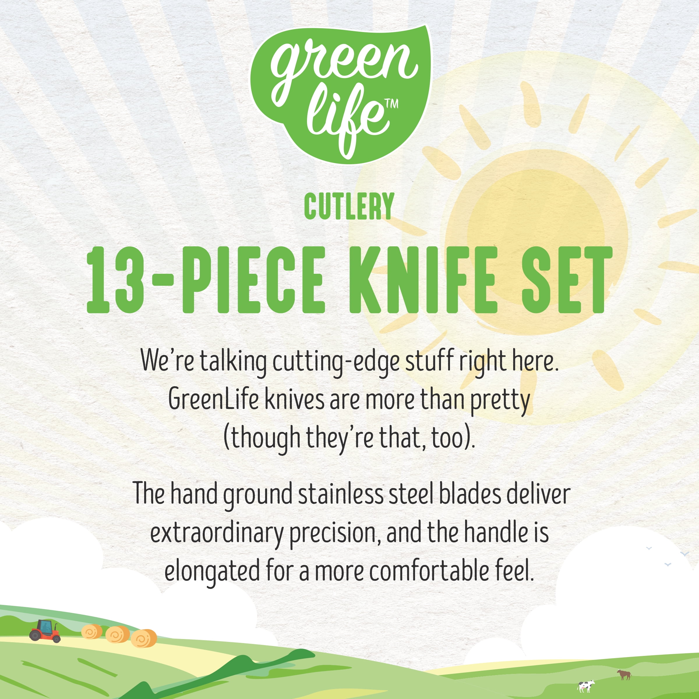  GreenLife High Carbon Stainless Steel 13 Piece Wood Knife Block  Set with Chef Steak Knives and more, Comfort Grip Handles, Triple Rivet  Cutlery, Turquoise: Home & Kitchen