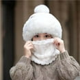 thumbnail image 2 of lnmuld Solid Kids Pom Pom Fuzzy Trapper Hat Integrated Neck Warmer Windproof Winter Hat for Boys Girls White,One Size, 2 of 4