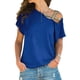 thumbnail image 1 of Blusas azul rey con hombros descubiertos para mujer, mangas cortas con tirantes cruzados, corte holgado, talla M Summer Chic, 1 of 6