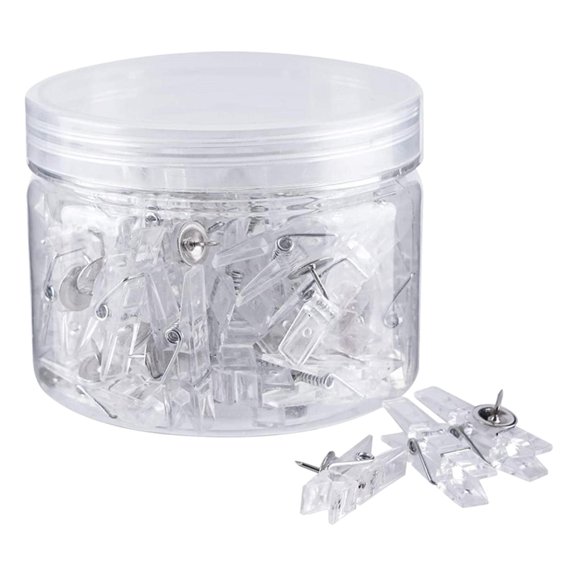 50x Push Pins with Clips Thumbtacks Pushpins Paper Clips Clothespins for Cork Boards Notes Photos Display Wall Offices Schools Public Place