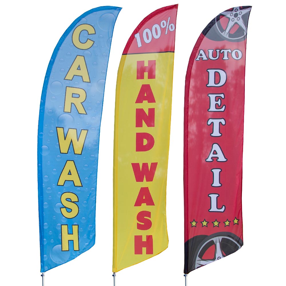 Car Wash Flag Bundle Pack of Auto Detail, 100% Hand Wash, Car Wash  Feather Flags Includes Pole Set and Ground Sleeves for Car Wash Flag Pole  2.6ftx11.2ft