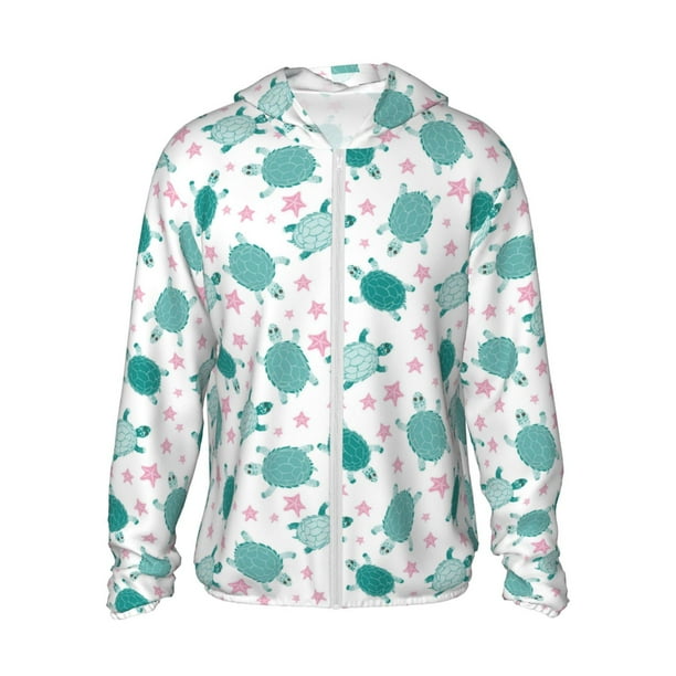 Fotbe Sea Turtle Chaqueta con Protección Solar UPF 50+ para Hombre y Mujer, Camisa con Capucha y Bolsillos-Small