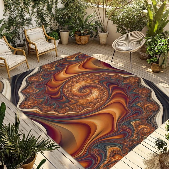 Brown Orange Black Outdoor Rug for Patio/Deck/Porch, Non-Slip Large Area Rug 5 x 7 Ft, Modern Tie-dyeing Ombre Abstract Art Indoor Outdoor Rugs Washable Area Rugs, Camping Rug Carpet Runner