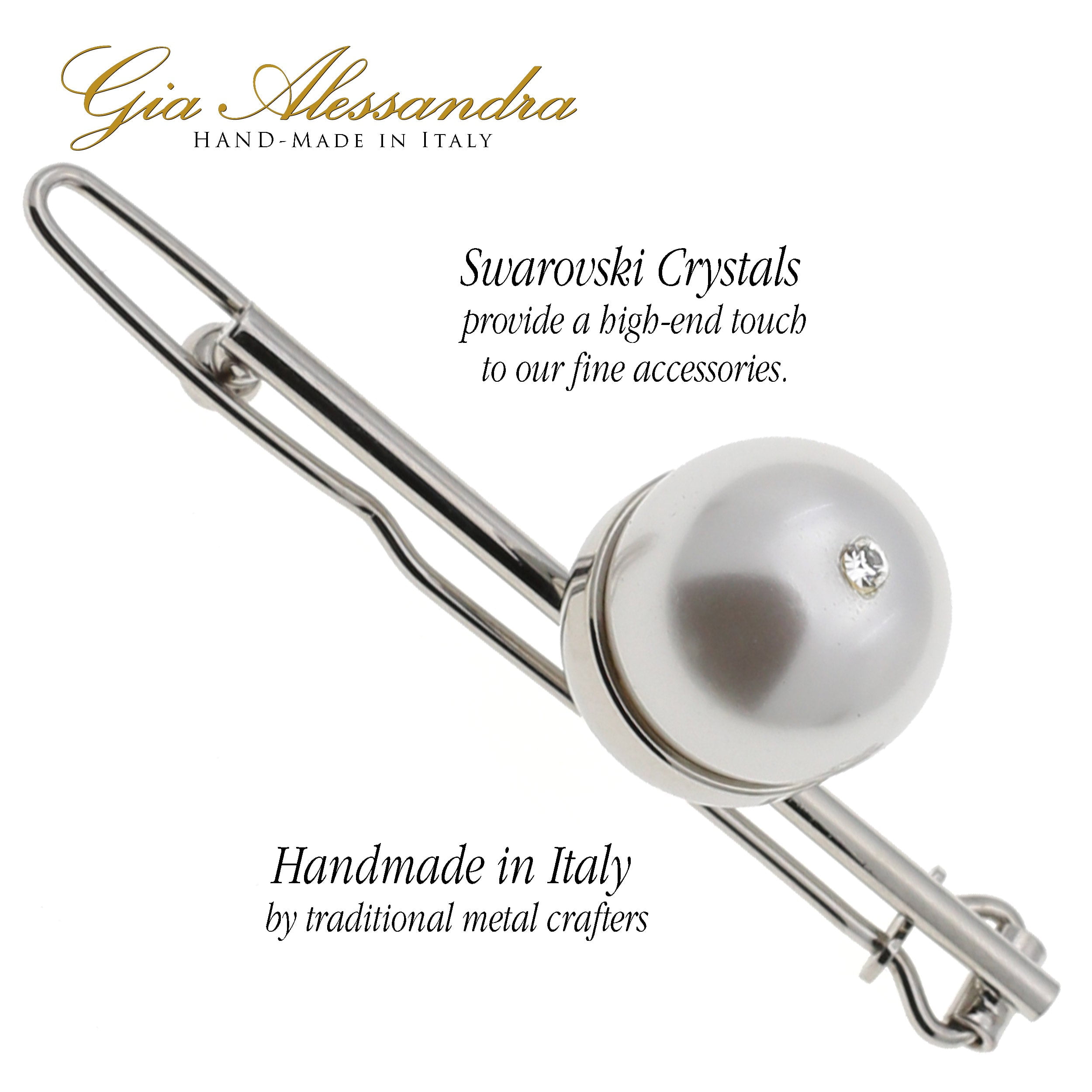 GA248 2.75 Inch Wedding Bridal Hair Barrette Slide-In Clip Silver and White Pearls