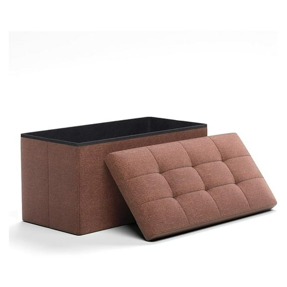 SOPEV Folding Storage Ottoman Bench, 30 Inch Upholstered Ottoman Footrest with Storage, End of Bed Bench for Living Room, Bedroom, Entryway, 600 lbs Load Capacity, Brown