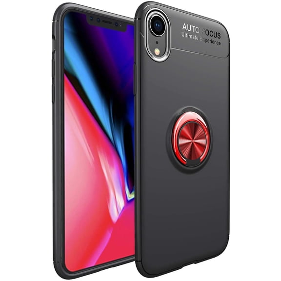 iPhone XR Case,360 Degree Rotation Invisible Metal Ring Kickstand Protective Case Compatible Magnetic Car Mount Soft TPU Case Shockproof Anti-Scratch Ultra-Slim Cover,Black Red
