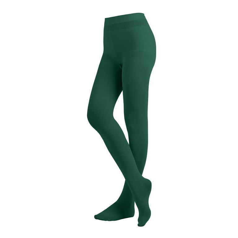 EMEM Apparel Women's Ladies Solid Colored Opaque Dance Ballet Costume  Microfiber Footed Tights Stockings Fashion Hunter Green A 