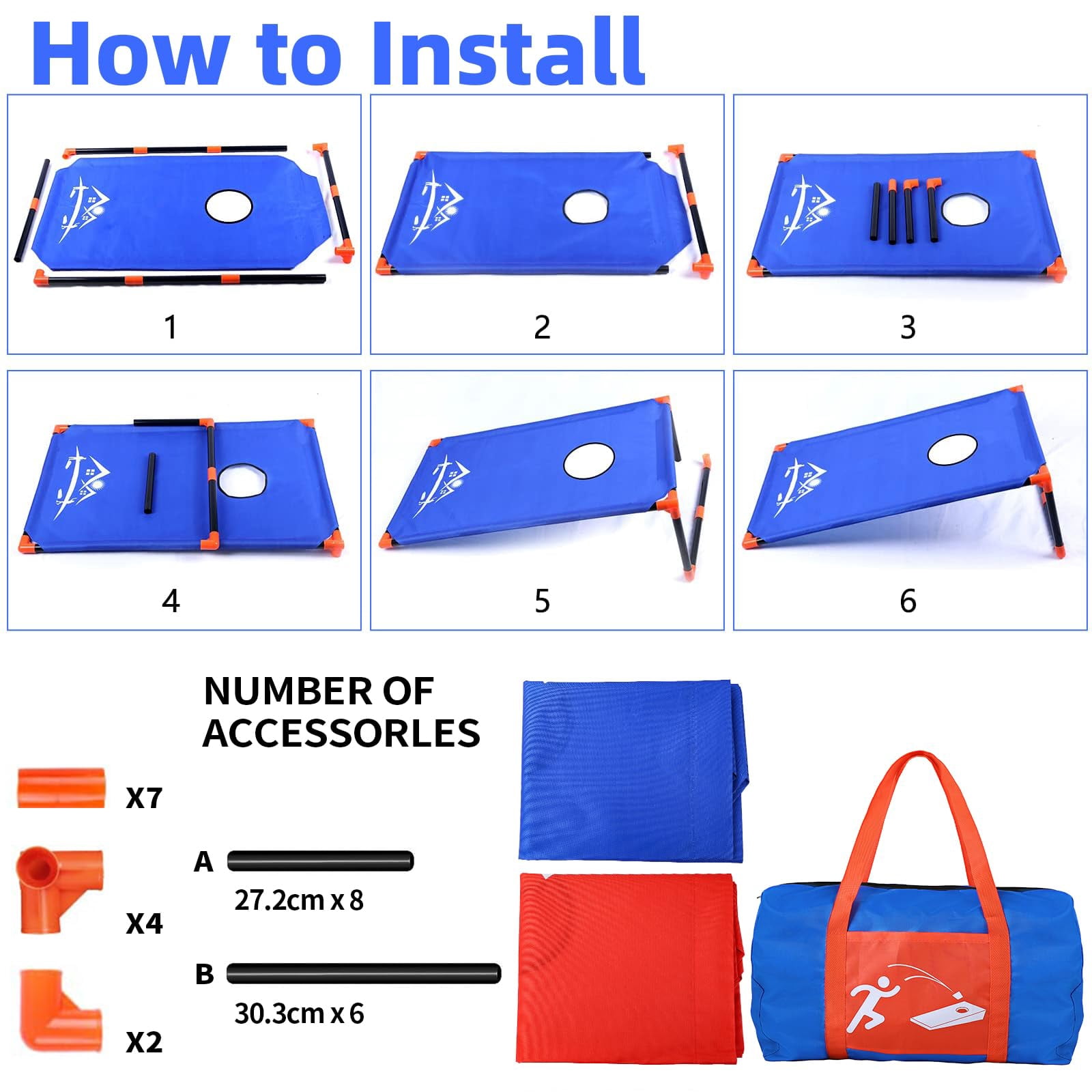 NZQXJXZ Cornhole Boards Set 3 x 2 ft Portable with Bean Bags for