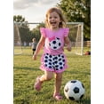 thumbnail image 3 of BemeyourBBs Toddler Baby Girls Football Outfit Infant Baby Girls Summer 2 Piece Outfits Flying Short Sleeve Soccer Bow Embroidered TShirt Tops Ruffle Trim Shorts Sets Toddler Girls Summer Outfit, 3 of 9