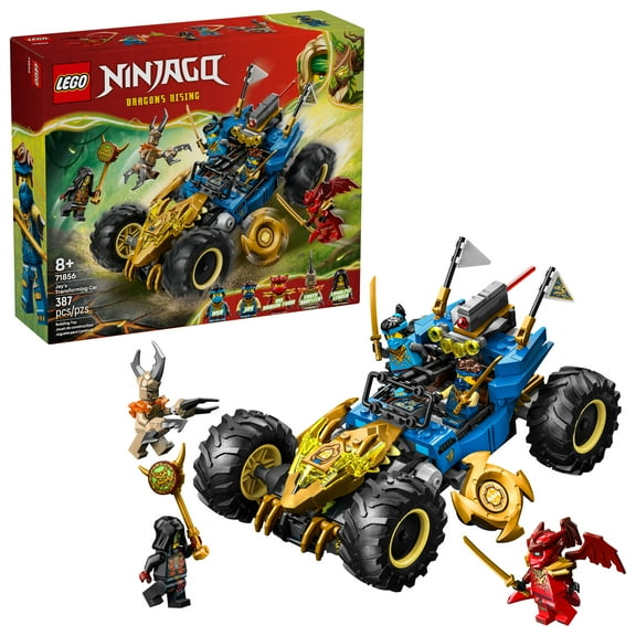 LEGO NINJAGO Jay’s Transforming Car Building Toy for Boys & Girls - Toy Car W/2 Play Modes for Kids, Ages 8  - W/Jay, Nya, Dragon Form Kai, & 2 More Minifigures - Gift Idea for Birthdays - 71856