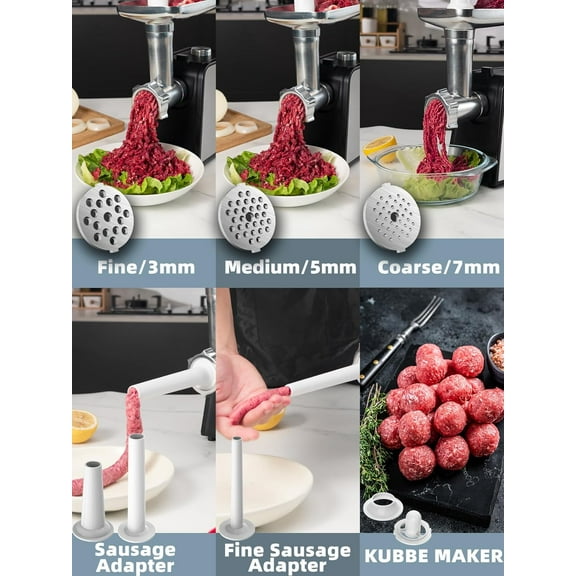 3200W Max Electric Meat Grinder & Sausage Stuffer - Mincer Machine with Tool 1 Blade And 3 Plates, 3 Tubes & Kubbe Kit Tool for Home Kitchen Use(Black)