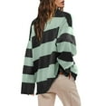 thumbnail image 4 of WEIYLL Women Oversized Fall Half Zipper Turtleneck Striped Tops Long Sleeve Color Block Cardigan Sweatshirts Green, 4 of 5