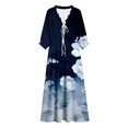 thumbnail image 4 of Karymi Dresses for Women Floral Print Bohemian Maxi Dress, Ruffle V Neck Lace-Up Front 3/4 Puff Sleeve Elastic Waist Flowy Beach Vacation Sundress Spring Dresses for Women, 4 of 6