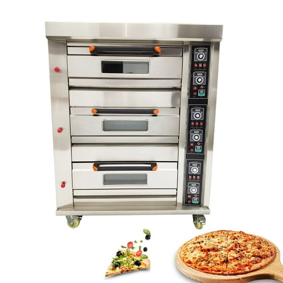 Gas Heating Commercial Movable Electric Triple Pizza Oven 6 Baking Sheets Oven Independent Control