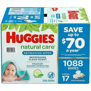 Huggies Natural Care Baby Wipes Refill, Refreshing Clean, 1,088 Count