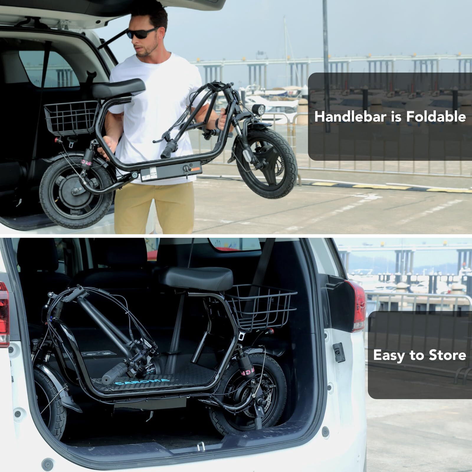 Caroma Folding 20 mph Adults Electric Scooter with Seat, Alloy Steel Black, 65 lbs