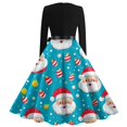 thumbnail image 4 of Christmas Dresses for Women Women's Christmas Printed Long Sleeve Round Neck Plus Size Evening Prom Dresses for Formal Christmas Party,Sky Blue,L, 4 of 5