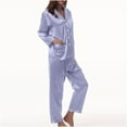 thumbnail image 2 of BLVB Satin Pajamas Set Women's Long Sleeve Sleepwear Button Down Loungewear Nightwear Silk Pjs with Pockets Light Blue, 2 of 6