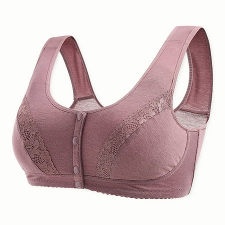 Ierhent Everyday Bras Plus Size Bras for Women Front Closure Print Lingerie Bras Wireless Bras Scoop Neck Comfy Corset Bra(Purple 42)