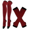 thumbnail image 1 of Wangsaura Ensemble de Bas et Gants pour Femmes, Chaussettes Rayées au-Dessus du Genou + Gants Sans Doigts, 1 of 6