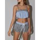 thumbnail image 3 of Lucakuins Conjunto de pijamas para mujer, 2 piezas, ropa de descanso, camisolas a cuadros, camisetas sin mangas recortadas y pantalones cortos con cordón, trajes de dormir Lucakuins moda, 3 of 8