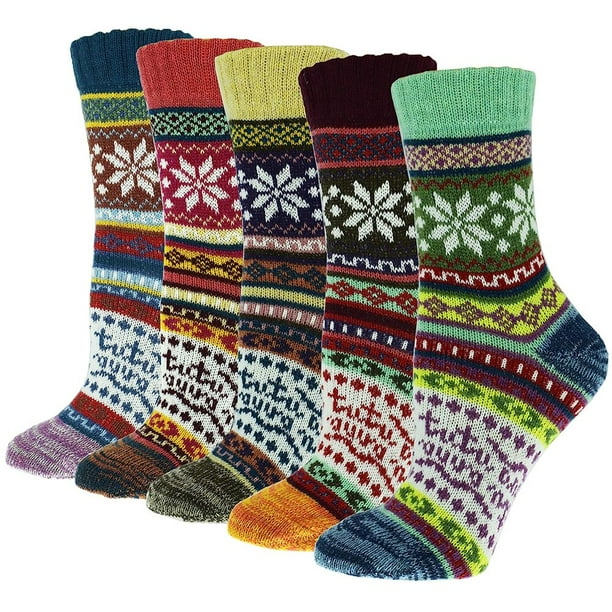 Calcetines de lana Vintage para mujer, medias gruesas térmicas, suaves y cálidas, de trabajo pesado, para invierno, 5 pares