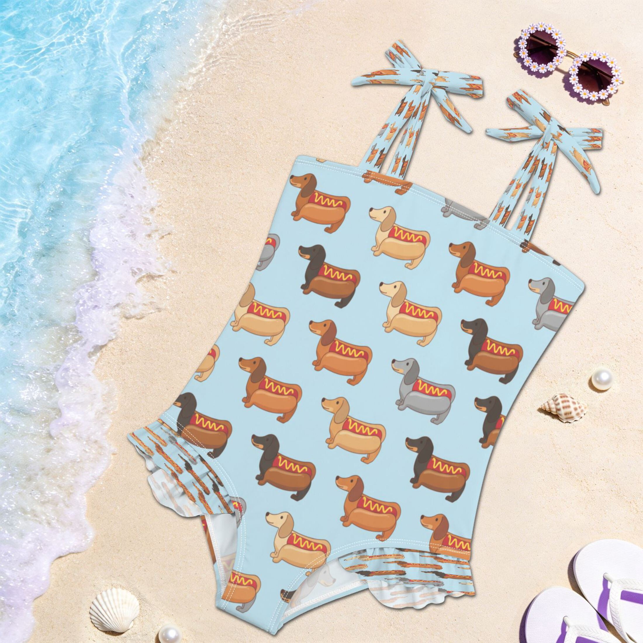 DIXRUYEE Swimsuit One Piece swimwear Dachshund Sausage Dog of Pattern