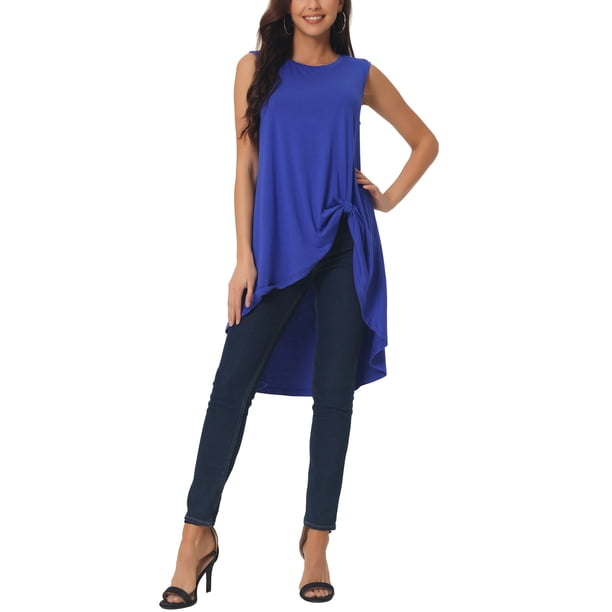 Top sin mangas de corte asimétrico para mujer INSPIRE CHIC, cuello redondo, blusas elegantes y casuales, azul real, talla XL