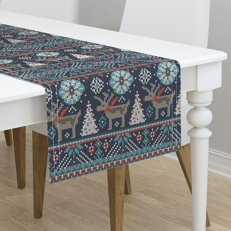 Table Runner Navy Blue Christmas Pattern Fair Isle Holiday Cotton