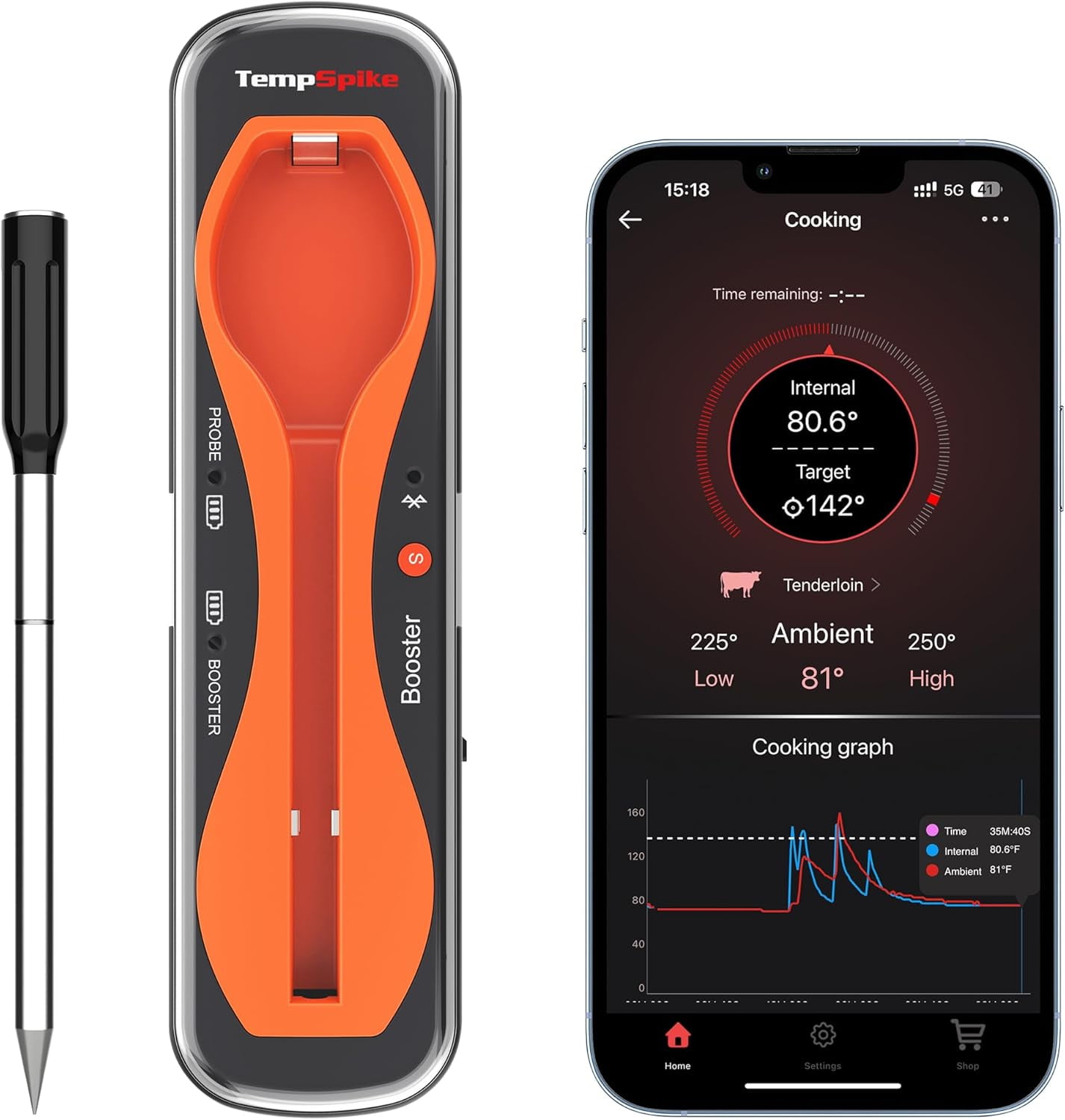 TempSpike Wireless Meat Thermometer for Grilling and Smoking, 500ft Bluetooth Meat Thermometer with Wireless Probe, Ideal for Sous Vide Smoker Rotisserie BBQ Oven Smoker