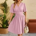 thumbnail image 6 of LOVZFMLL Summer Dresses for Women 2025 Elegant Classy V Neck Pleated Casual Wrap Midi Dresses Beach Prom Wedding Guest Dresses Pink L, 6 of 8