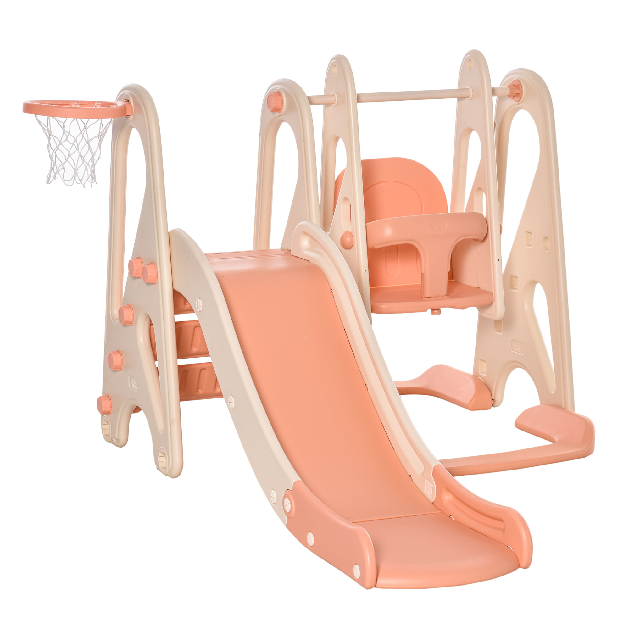 Toddler Climber and Swing Set from US, Pink 3 in 1 Kids Play Climber Slide Playset Indoor Outdoor Playground Toy with Basketball Hoops Activity Center in Backyard 