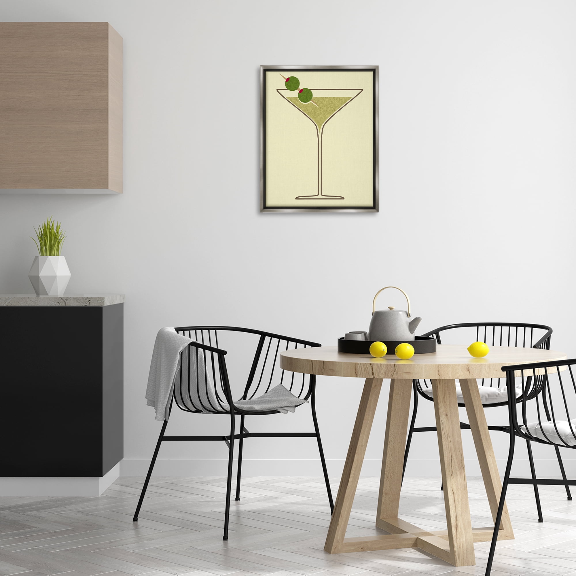 Stupell Industries Martini with Olives Food & Beverage Painting Gray Floater Framed Art Print Wall Art, 17 x 21