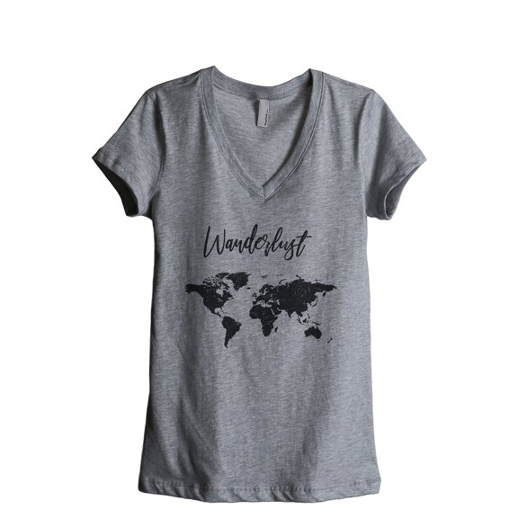 Wanderlust Travel World Women's Fashion Relaxed V-Neck T-Shirt Tee Heather Grey X-Large