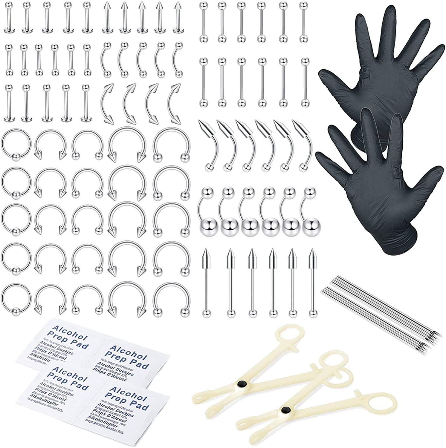 85 Pcs Professional Piercing Kit Stainless Belly Button Rings Cartilage