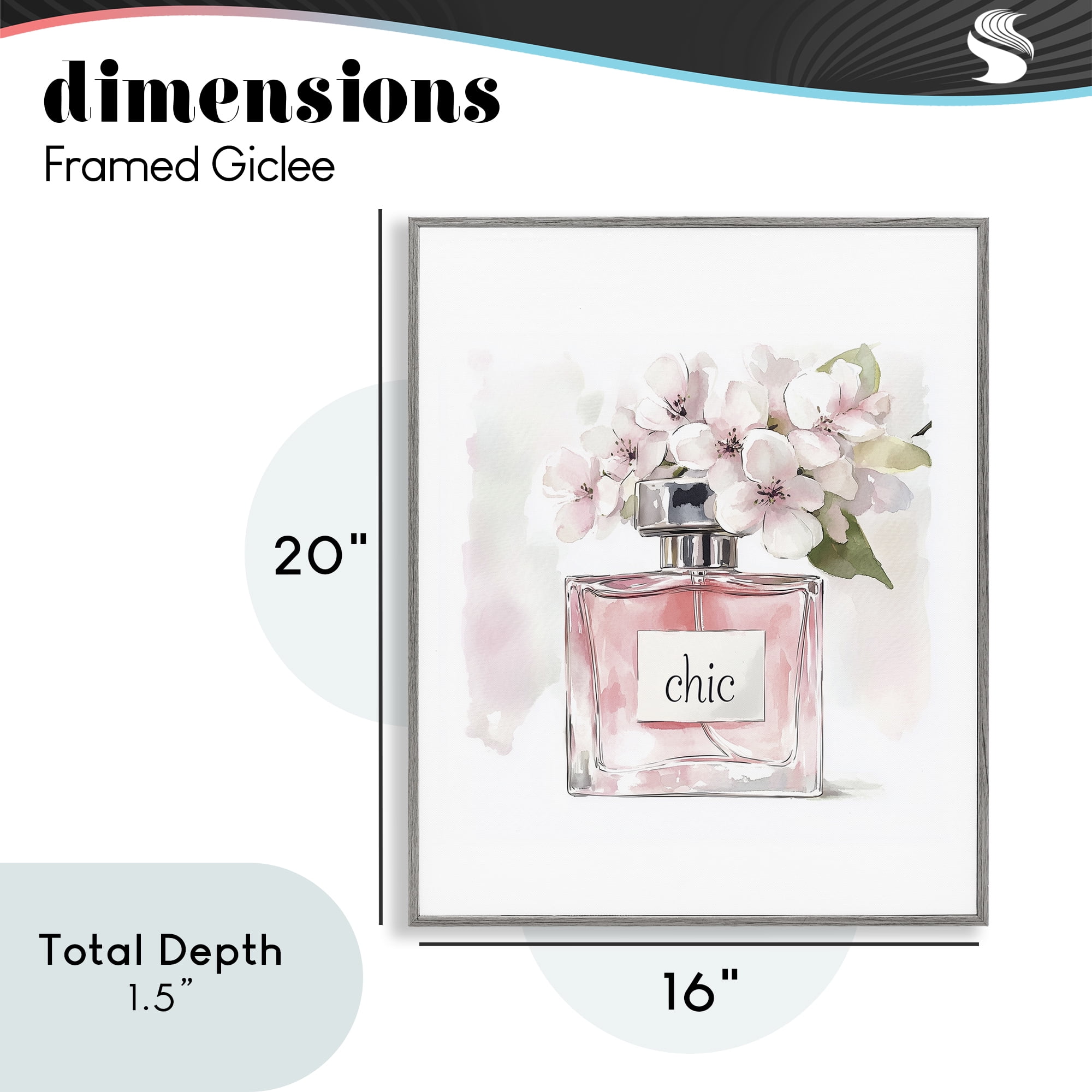Cherry Blossom Chic Perfume Gray Framed Giclee Art, design by Christine Simpson Art
