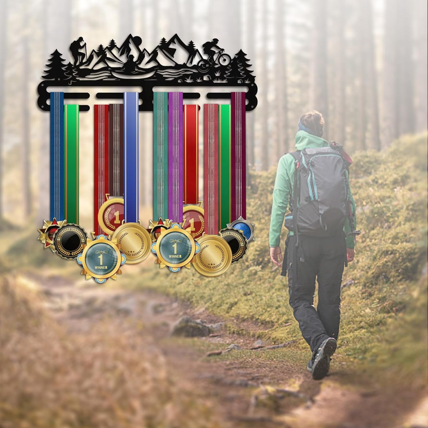 Black Medal Hanger Display Outdoor Activities Medal Hook Tiered Sport Award Rack Wall Mount Metal Frame Medal Hanger Awards Ribbon Cheer