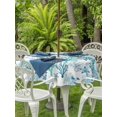 thumbnail image 3 of Outdoor Tablecloth with Umbrella Hole for Patio/Picnic/Party/Camping, Ocean Coral Waterproof Table Cloth Round Cover Washable, Summer Nautical Coastal Coral Starfish Blue Green (Dia 60"), 3 of 8