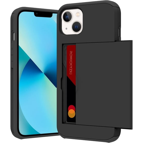 for iPhone 13 Case with Card Holder,for iPhone 13 Wallet Case Anti-Scratch Dual Layer Hidden Pocket Phone Case Shockproof Cover Compatible with for iPhone 13 5G-Black