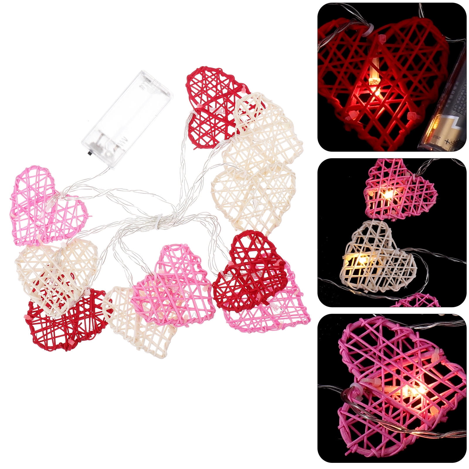 BRIGHTFUFU Festive Light String Heart Shape LED Lighting Rattan Decoration for Women 1 Set
