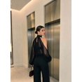 thumbnail image 4 of Women High Neck Cold Shoulder Sheer Long Sleeve Top Elegant Party Vacation Blouse, 4 of 4
