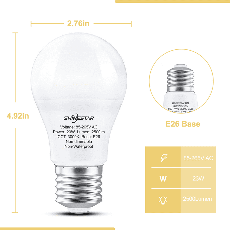 SHINESTAR Bombilla LED de 150 W, blanco cálido 3000 K, 2500 bombillas de  alto lúmenes para interiores, base E26, no regulable, paquete de 2