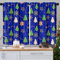 Christmas Golden Snowflakes Kitchen Curtains Set of 2, Tree Crystal Short Window Curtains, Window Treatment Tier Curtains for Kitchen Over Sink Dining Room Decor (26x36 Inch)