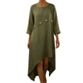 thumbnail image 2 of TKYCMSUAKI Linen Dresses for Women 3/4 Sleeve Crewneck Solid Color T Shirt Dress Loose Fit Irregular Hem Midi Dress Summer Casual Beach Vacation Sundress, 2 of 8