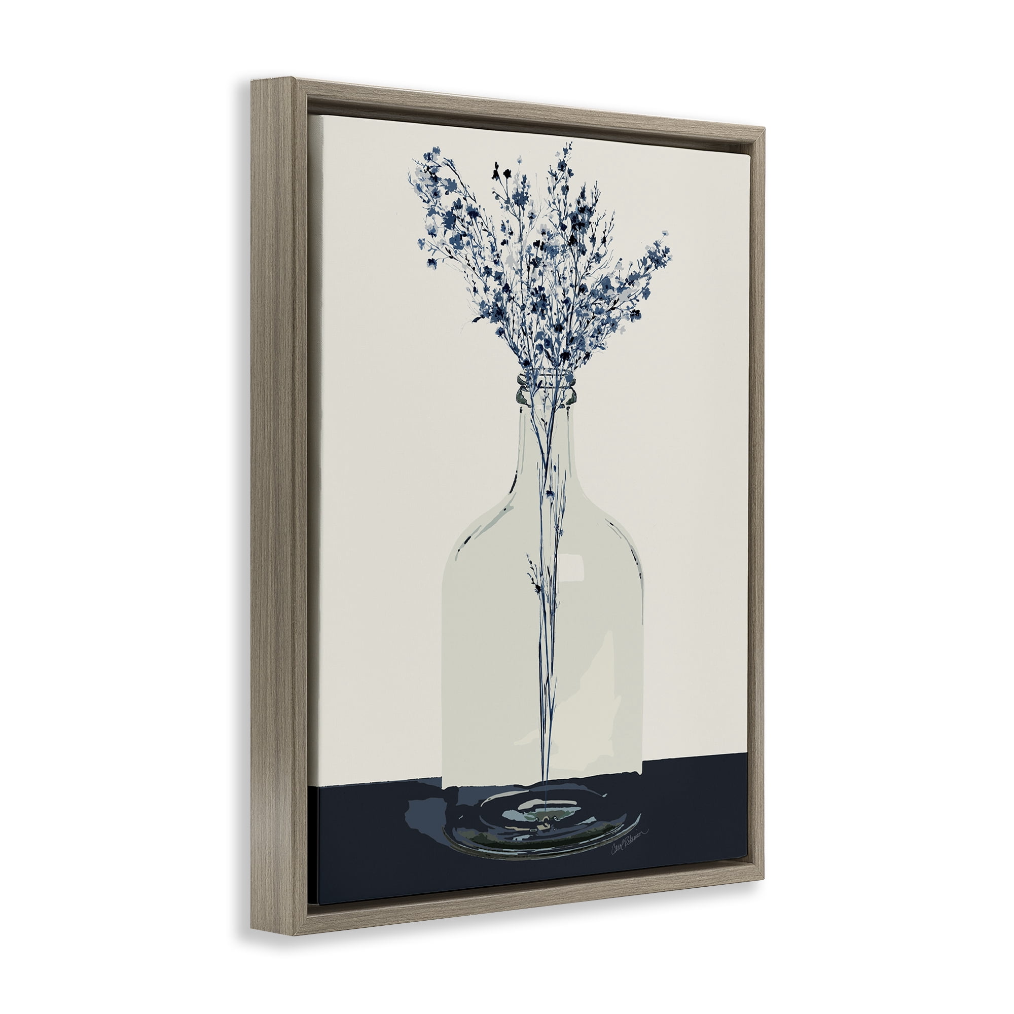 Stupell Industries Wildflowers in Glass Vase Plants & Flowers Painting Brown Floater Framed Canvas Art Print Wall Art, 25 x 31