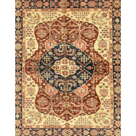 Ahgly Company Indoor Rectangle Abstract Brown Red Persian Area Rugs, 7' x 9'