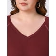 thumbnail image 5 of DARING DIVA Women's Plus Size Waffle Knitted V Neck Patchwork Hem Sweater 1X Burgundy, 5 of 7