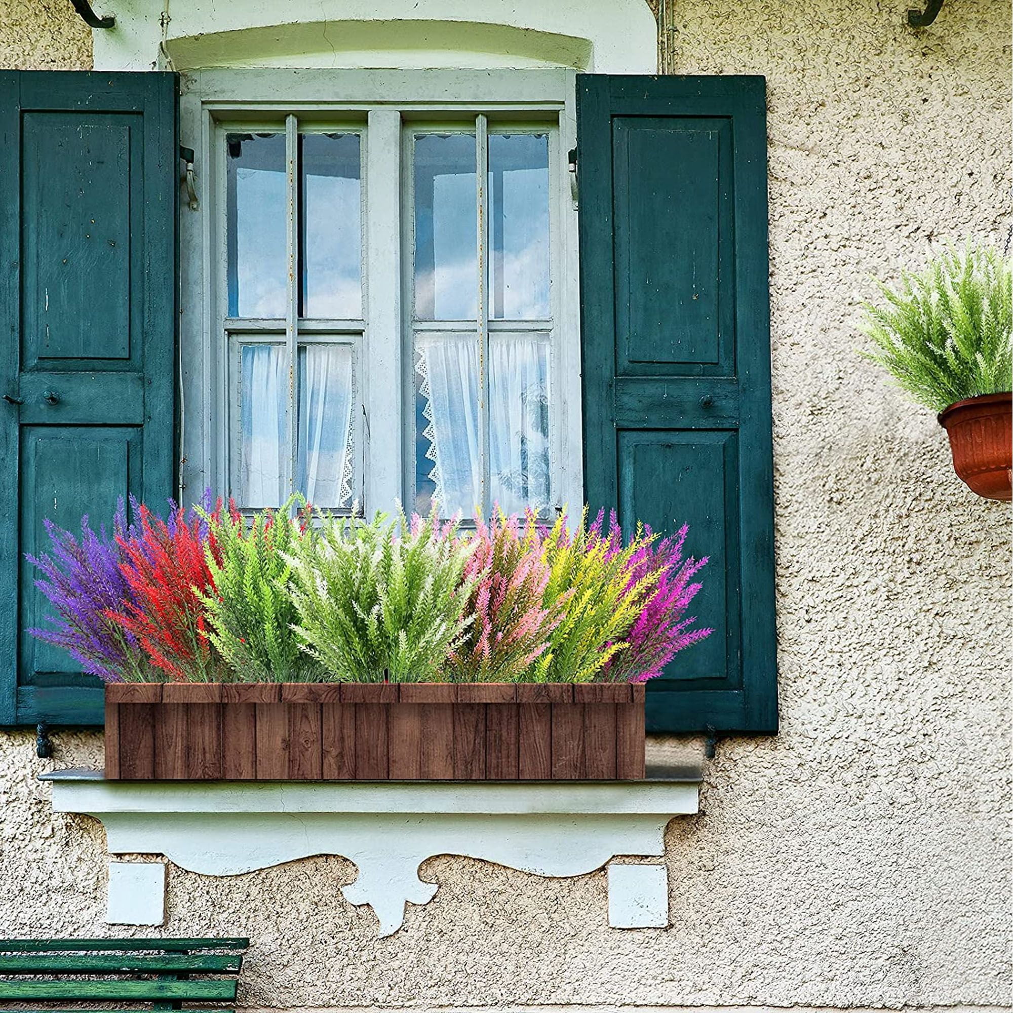 Deago 4 Bundles Artificial Lavender Flowers Outdoor UV Resistant Fake Flowers No Fade Faux Plastic Plants Garden Porch Window Box Decorating (Rose Red)